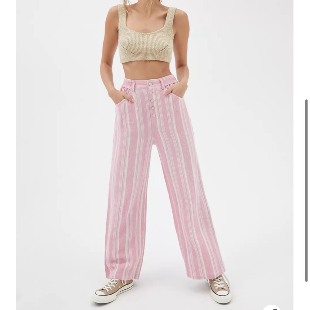 Urban Outfitters Pink & White Striped Wide Leg Pants
